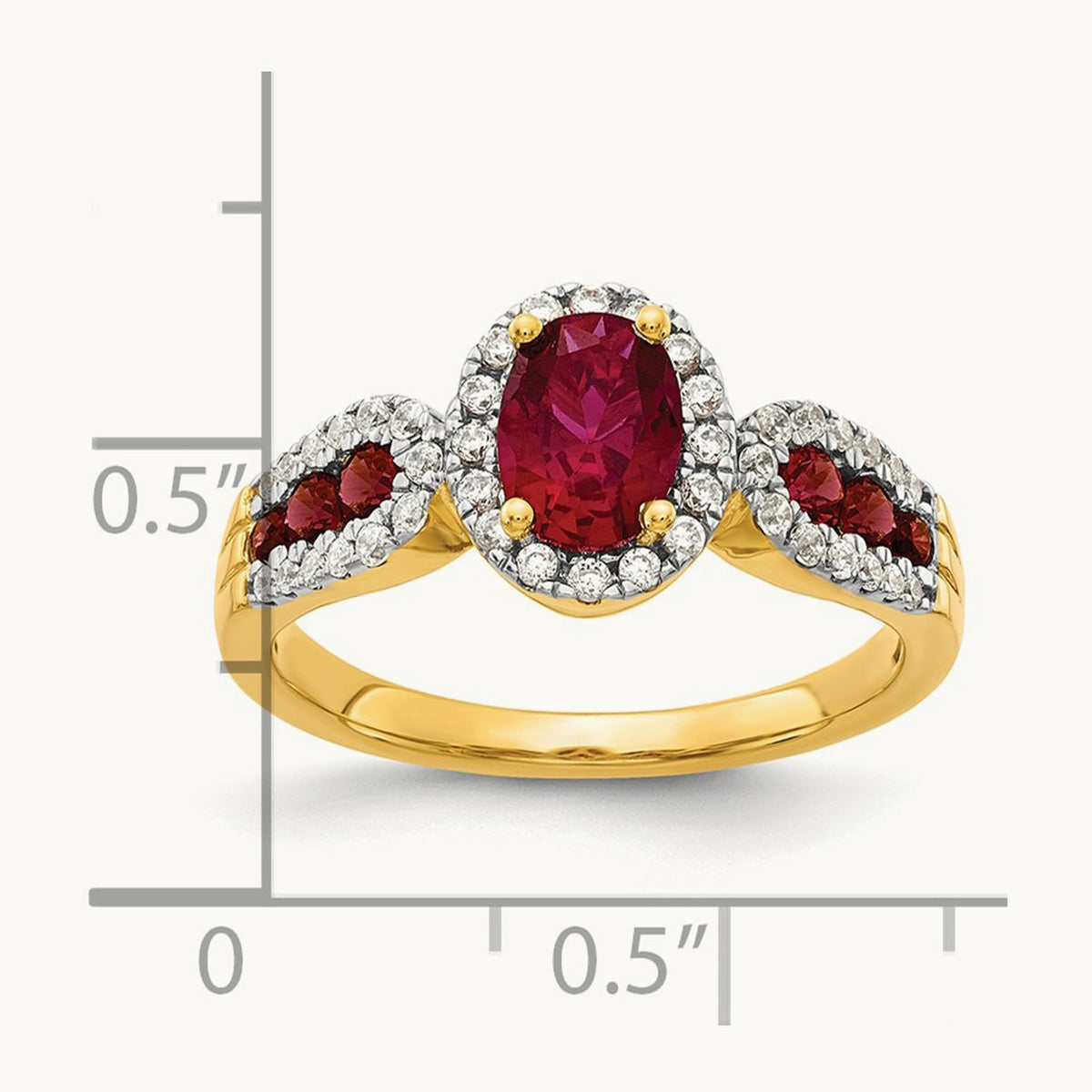 Oval Created Ruby Ring, 0.25 ct tw Lab-Grown Diamond — 14K Yellow Gold