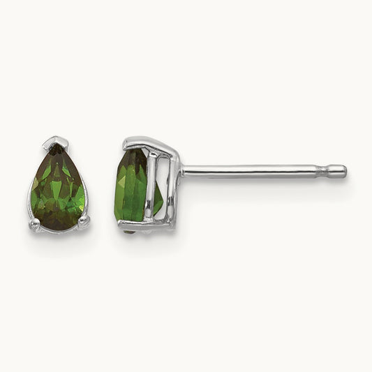 Green Tourmaline Earrings, 14K White Gold