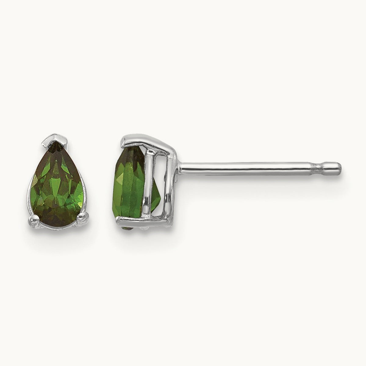 Green Tourmaline Earrings, 14K White Gold