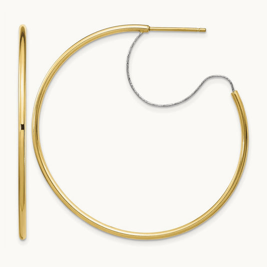 Large Diamond-cut Wire Polished Hoop Earrings — 2x45mm