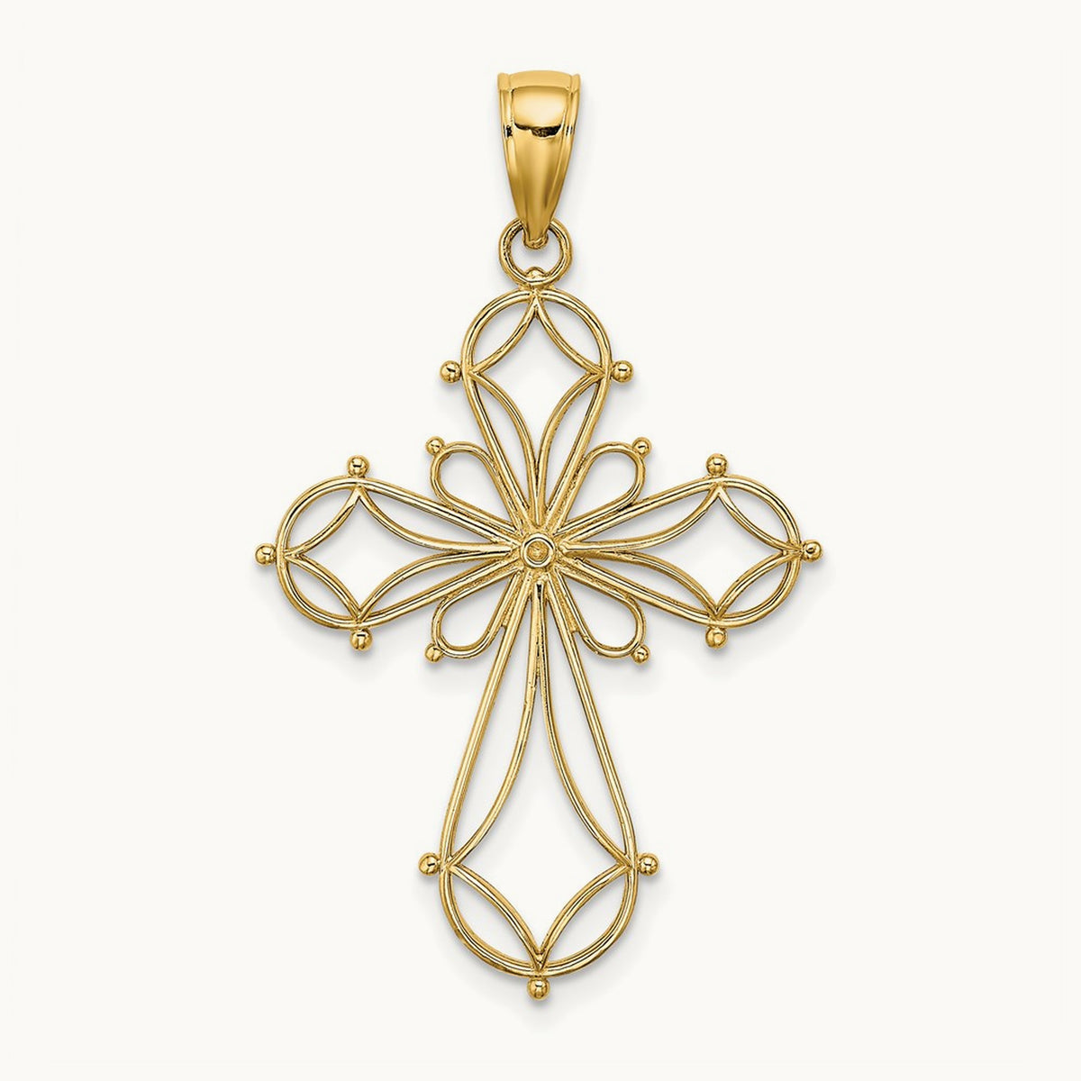 Cut-Out Shapes Fancy Cross Charm, 14K