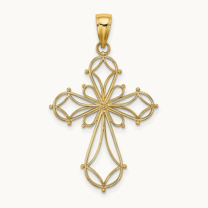 Cut-Out Shapes Fancy Cross Charm, 14K