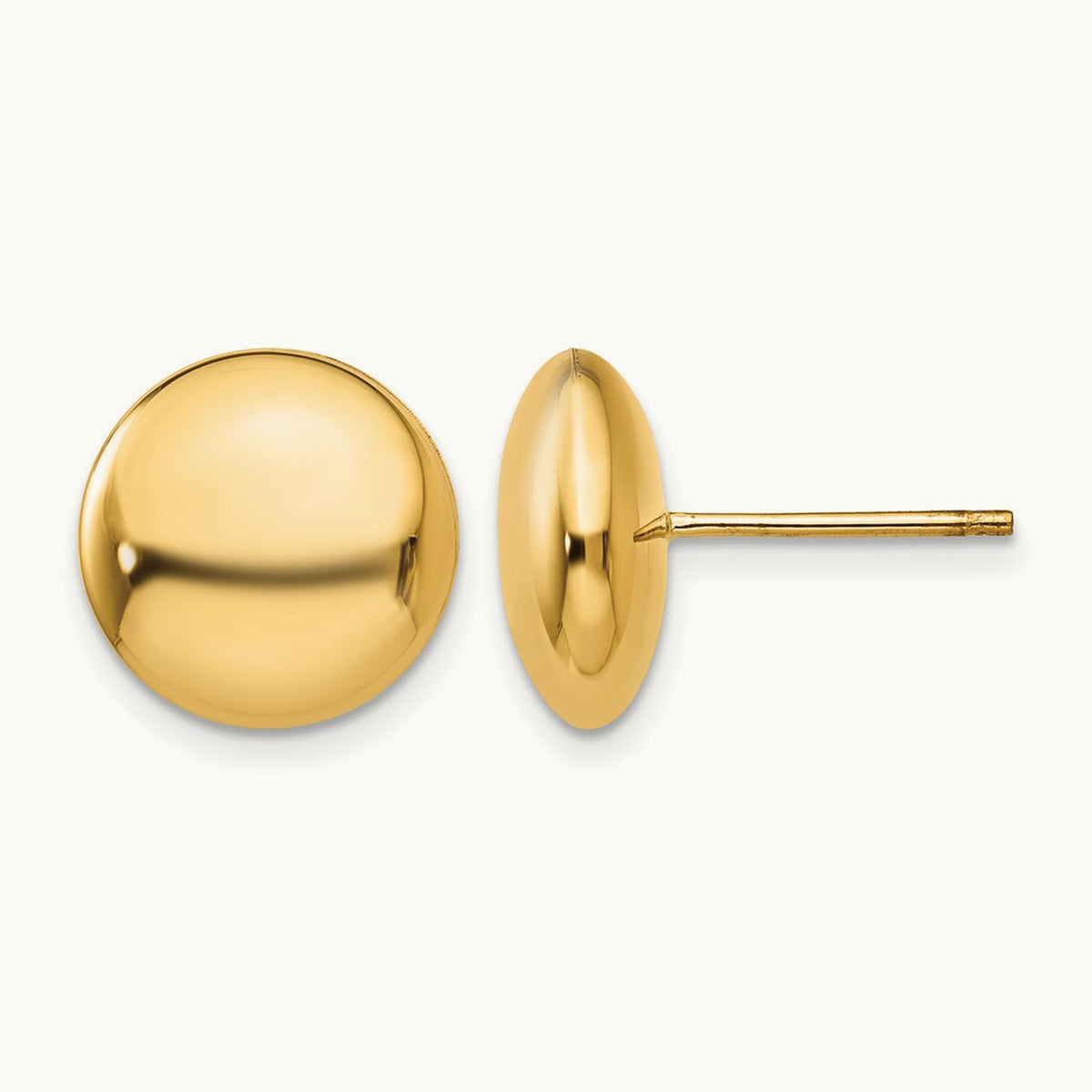 Polished Button Post Earrings — 14K Yellow Gold, 12mm