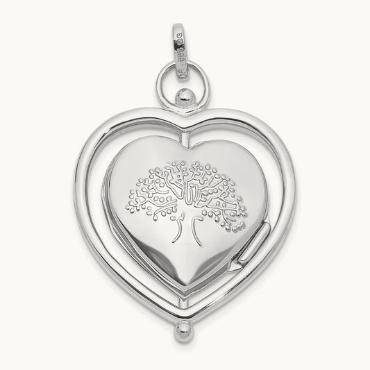 Floral Special Mum Reversible Heart Locket, 14K White Gold