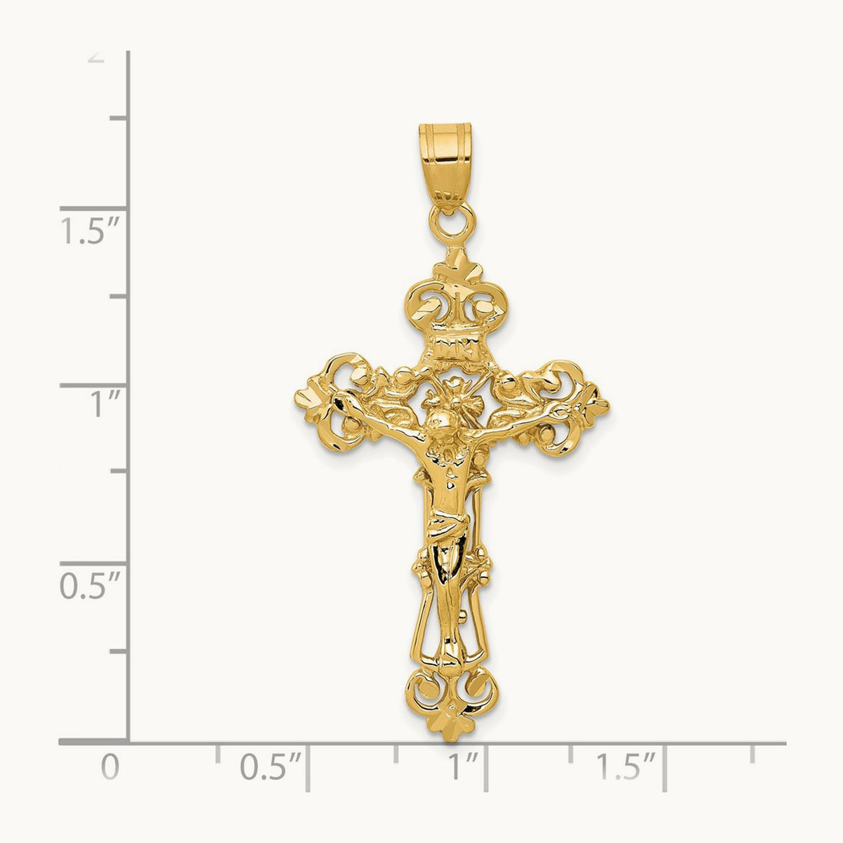 INRI Fleur De Lis Crucifix Pendant — 14K Yellow Gold, 46mm