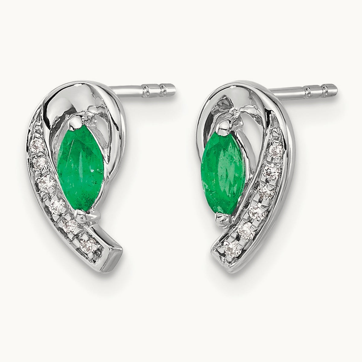 1/20Ct Diamond and Emerald Earrings — 14K White Gold