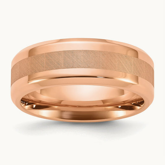 Polished Rose IP-plated Brushed Center Band, 8mm, Titanium