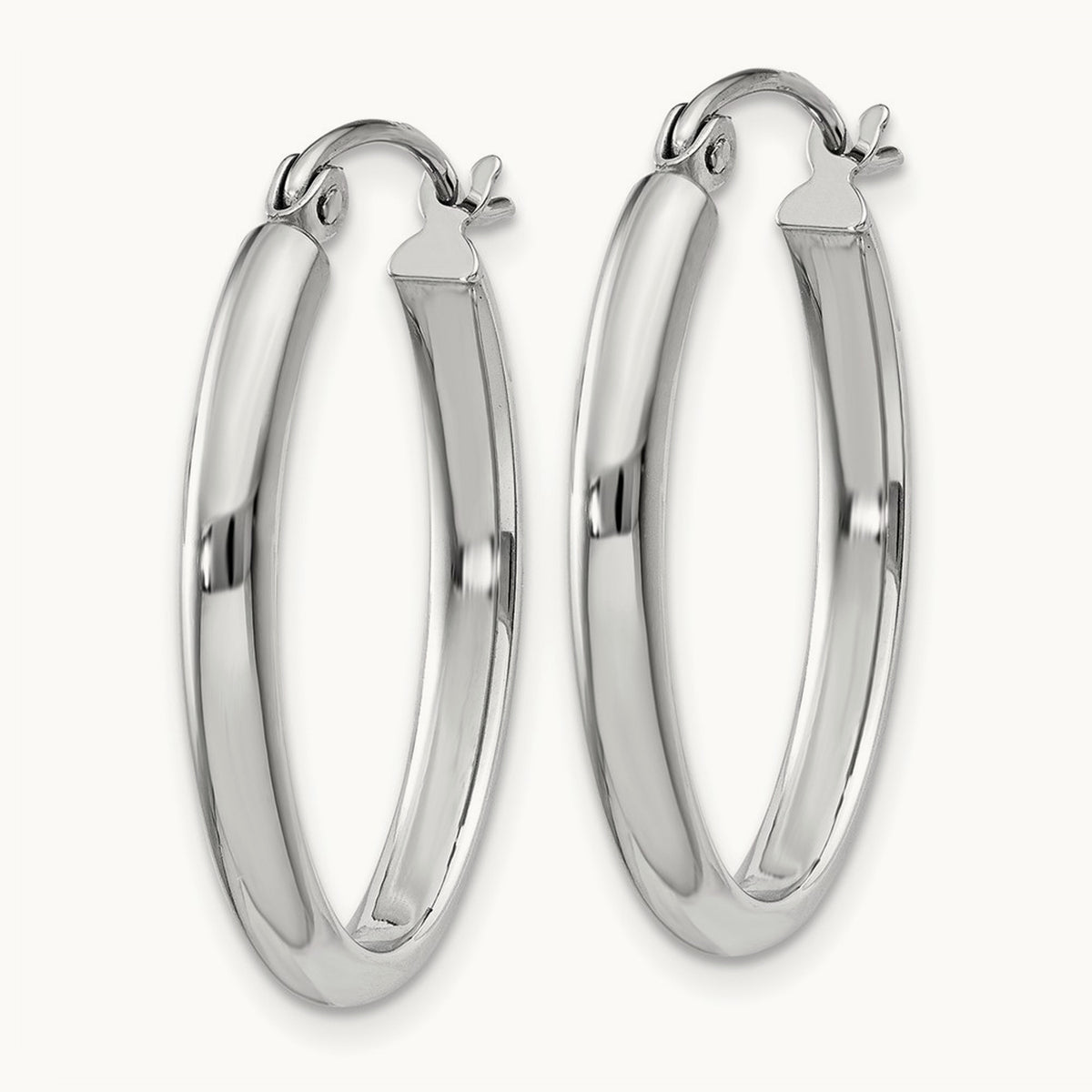 Polished Oval Tube Hoop Earrings — 14K White Gold