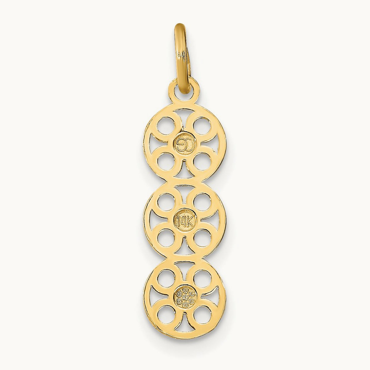w/Rhodium and D/C 3 Circle Charm, 14K