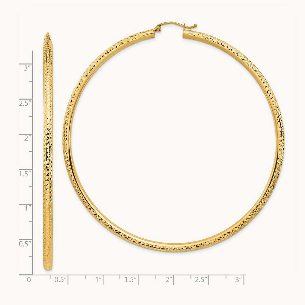 Lightweight Diamond-cut Hoop Earrings — 14K Yellow Gold