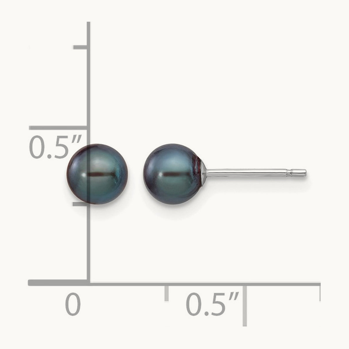 5- Black Round FW Cultured Pearl Stud Post Earrings, 6mm, 14K White Gold