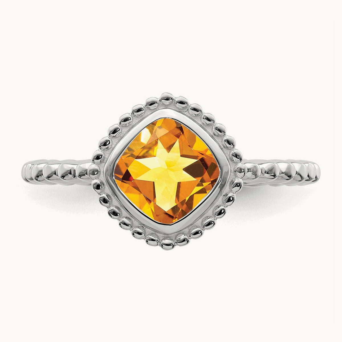 Cushion Citrine Ring — 14K White Gold