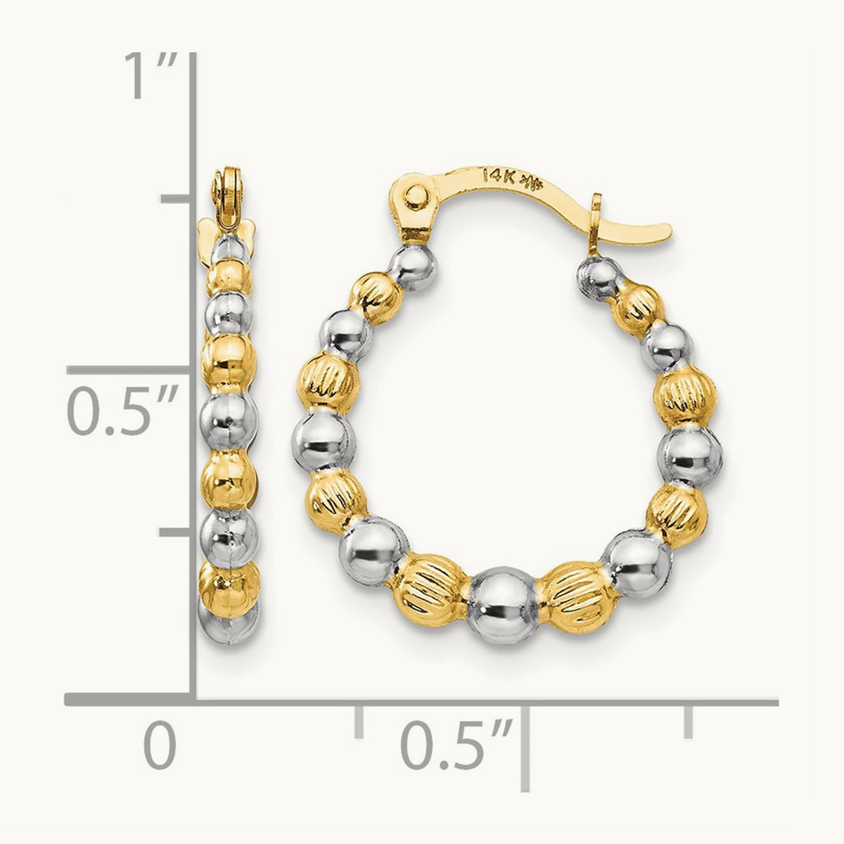 Madi K w/Rhodium Beaded Hoop Earrings, 14K