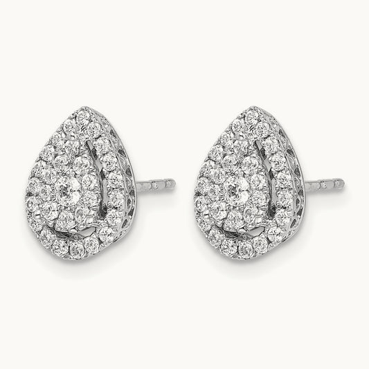 Teardrop Cluster Diamond Post Earrings, 14K White Gold