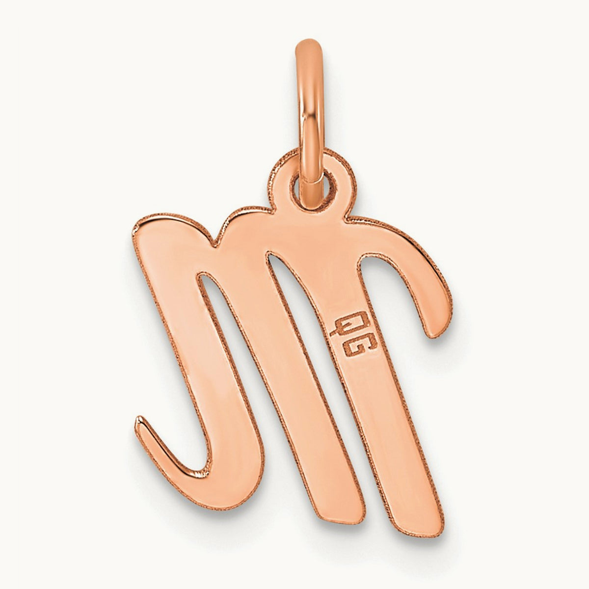 Small Script Letter M Initial Charm, 14K Rose Gold