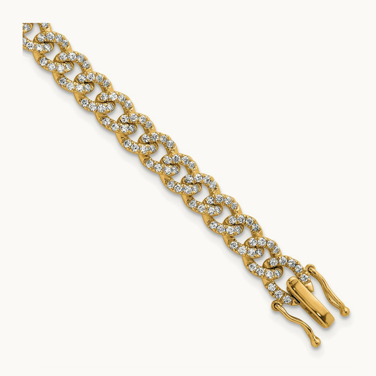 Polished Diamond Fancy Curb Bracelet, 14K