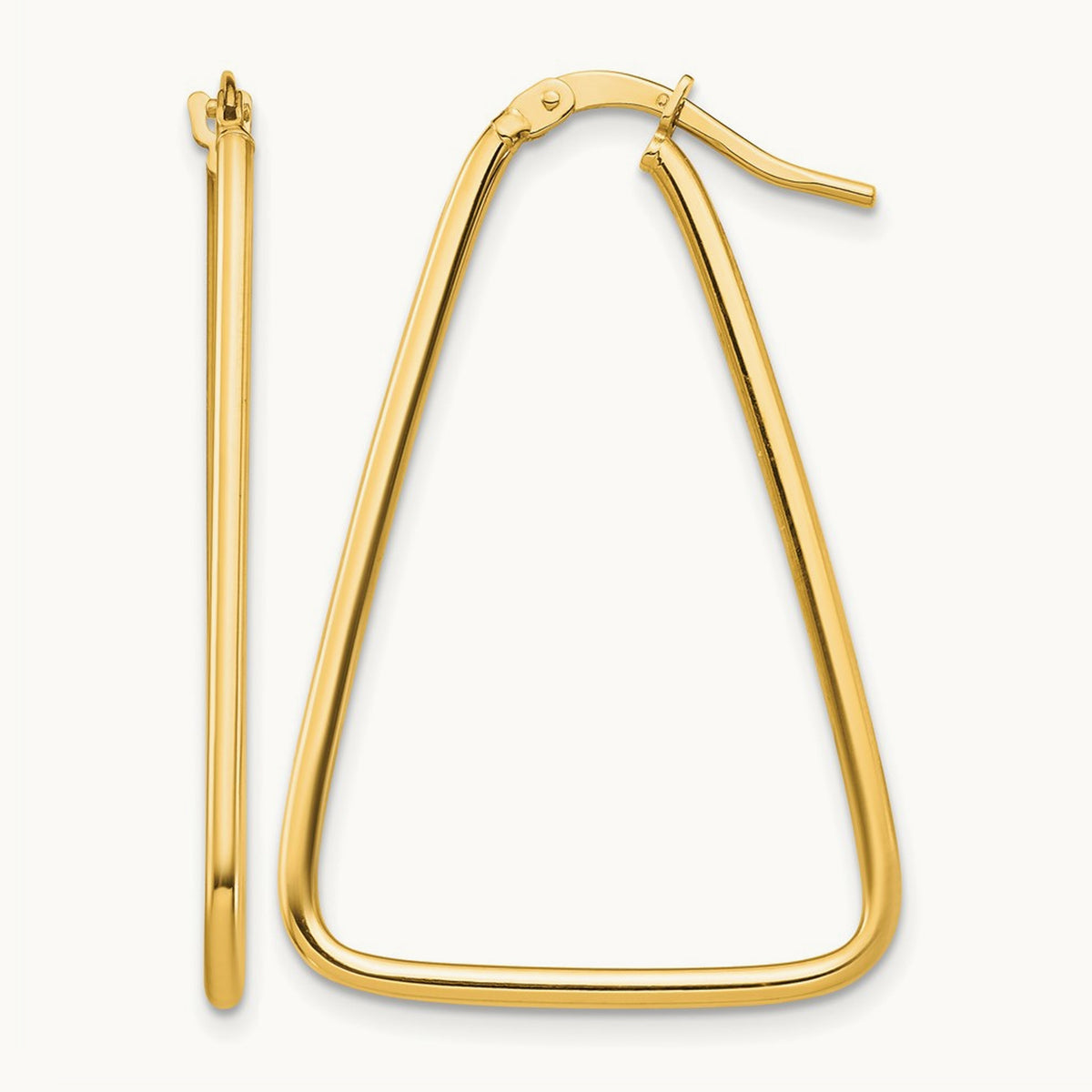 Polished Triangle Dangle Hoop Earrings — 14K Yellow Gold