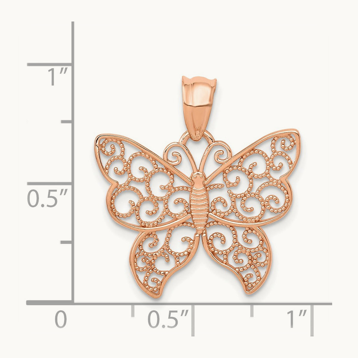 Polished Filigree Butterfly Pendant — 14K Rose Gold