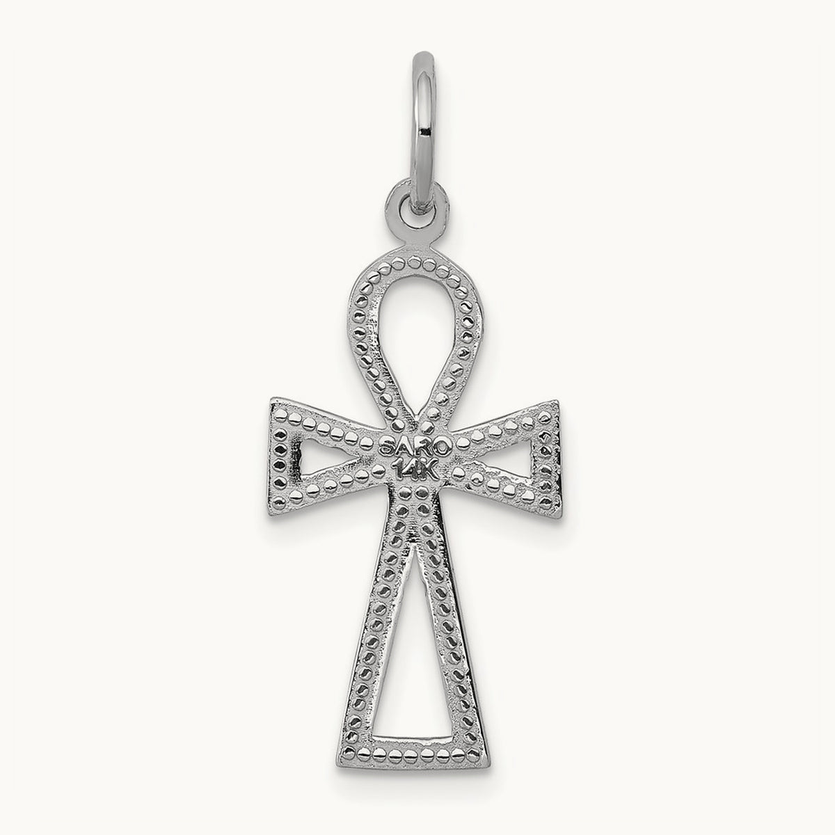 Ankh Cross Charm — 14K White Gold, 27mm