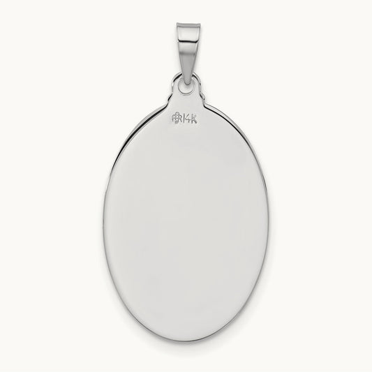 Polished St Jude Oval Solid Medal Pendant, 14K White Gold
