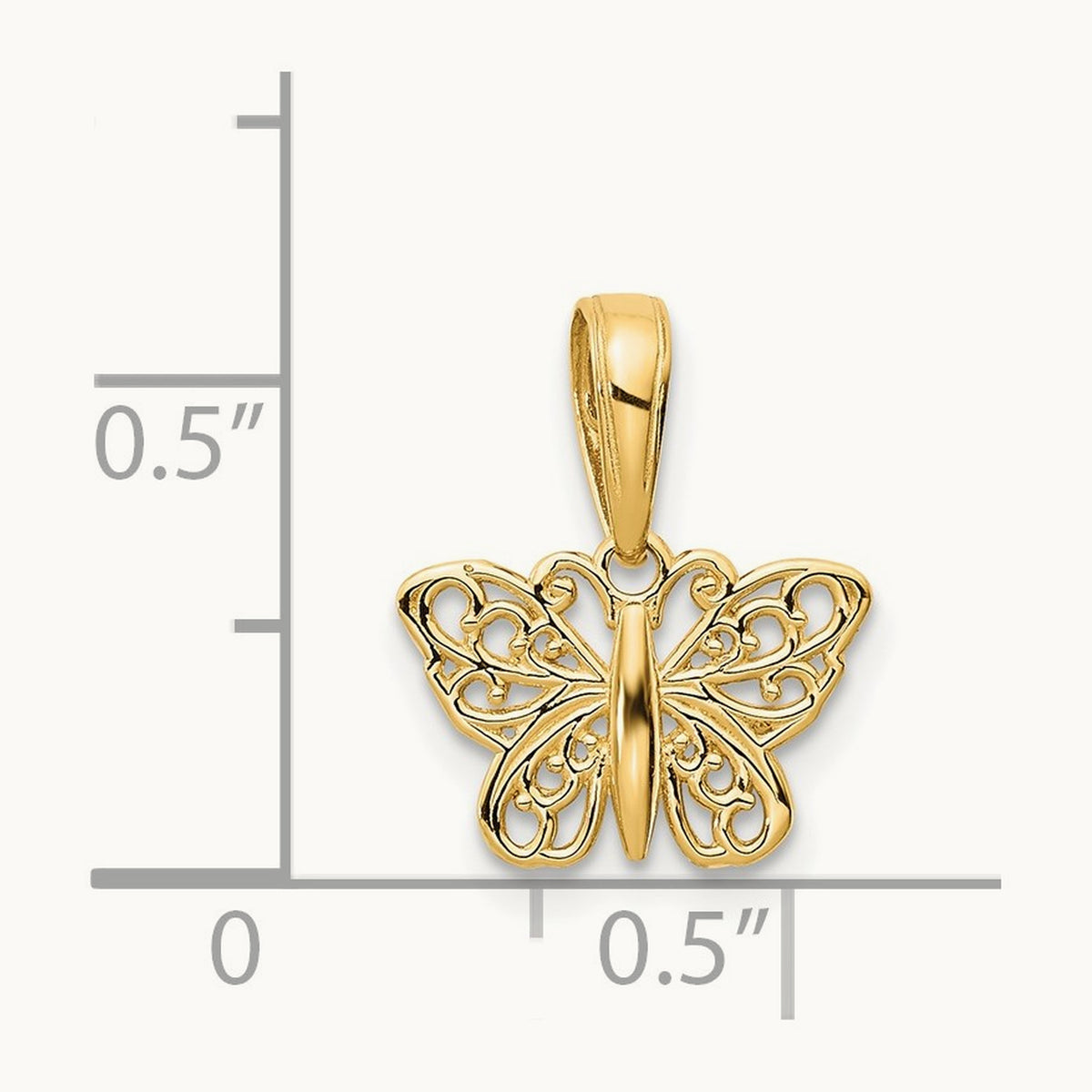 Polished Filigree Butterfly Charm — 14K Yellow Gold