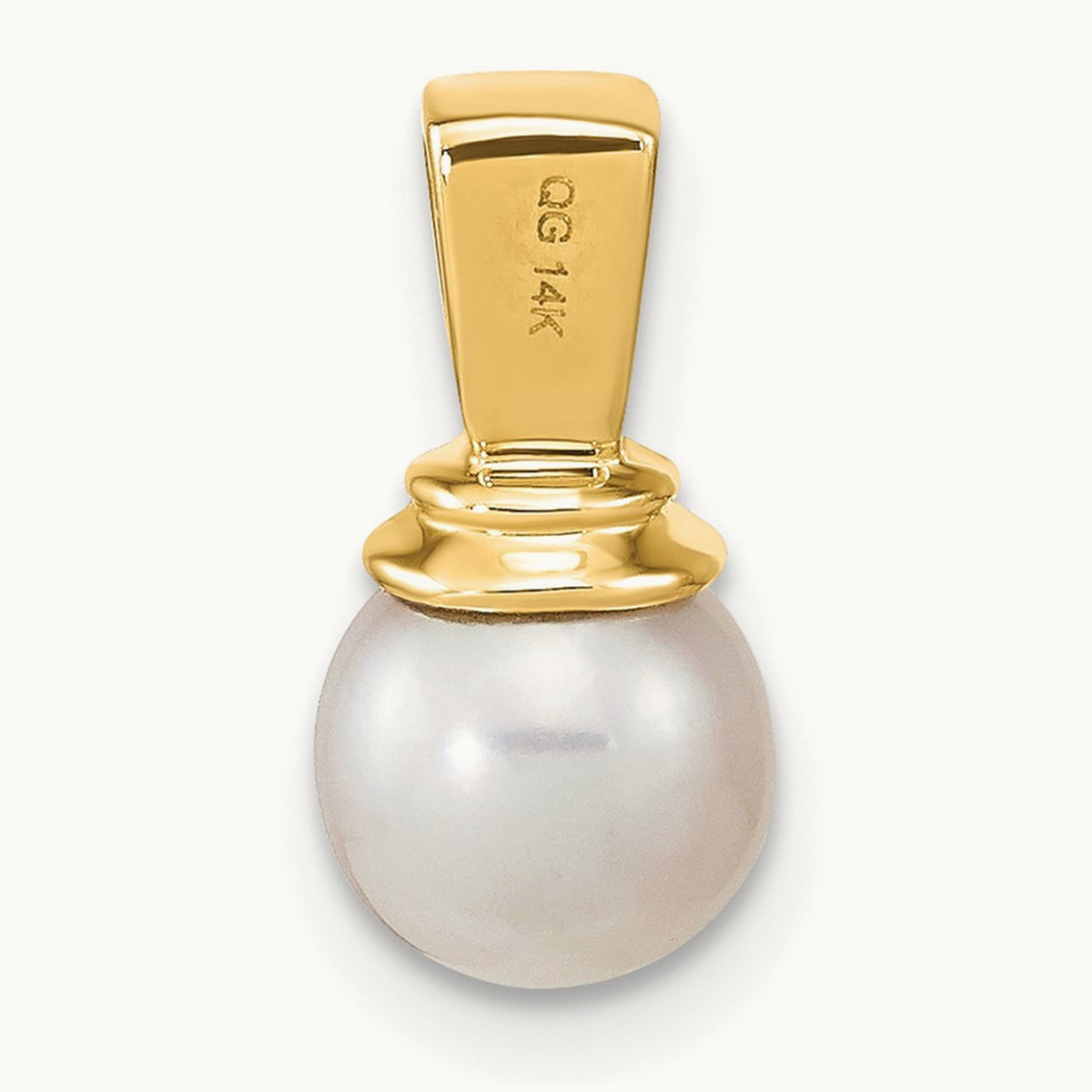 6- Freshwater Cultured Pearl and Diamond Polished Pendant, 7mm, 14K