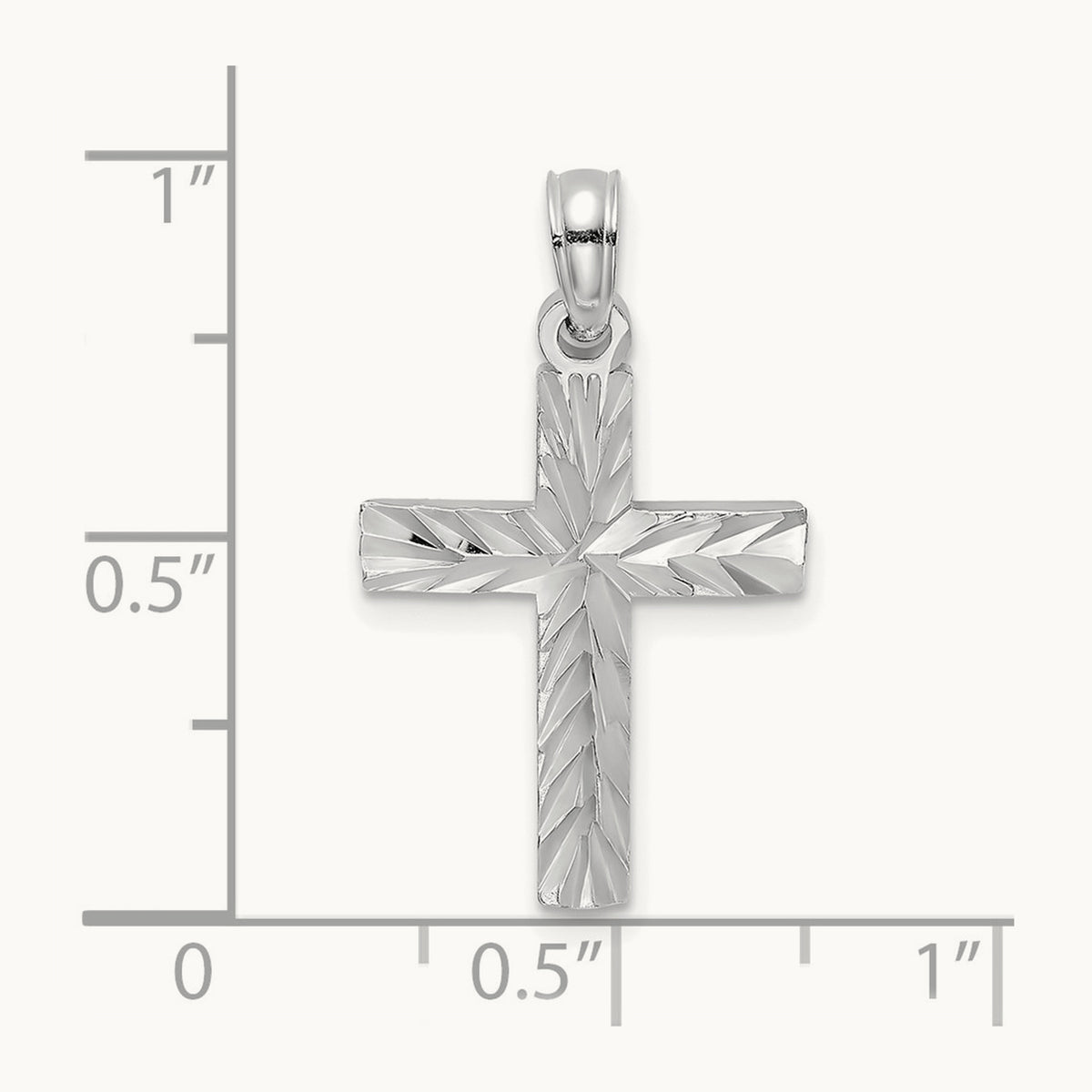 Diamond-cut Block Cross Charm — 14K White Gold