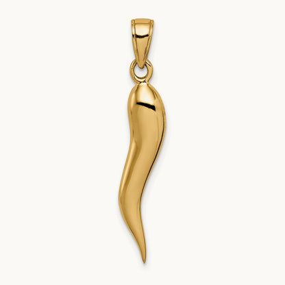 Large 3D Italian Horn Pendant — 14K Yellow Gold