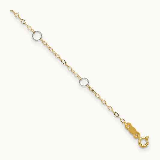 Circle 9in Plus 1in ext Anklet, 14K Two-tone