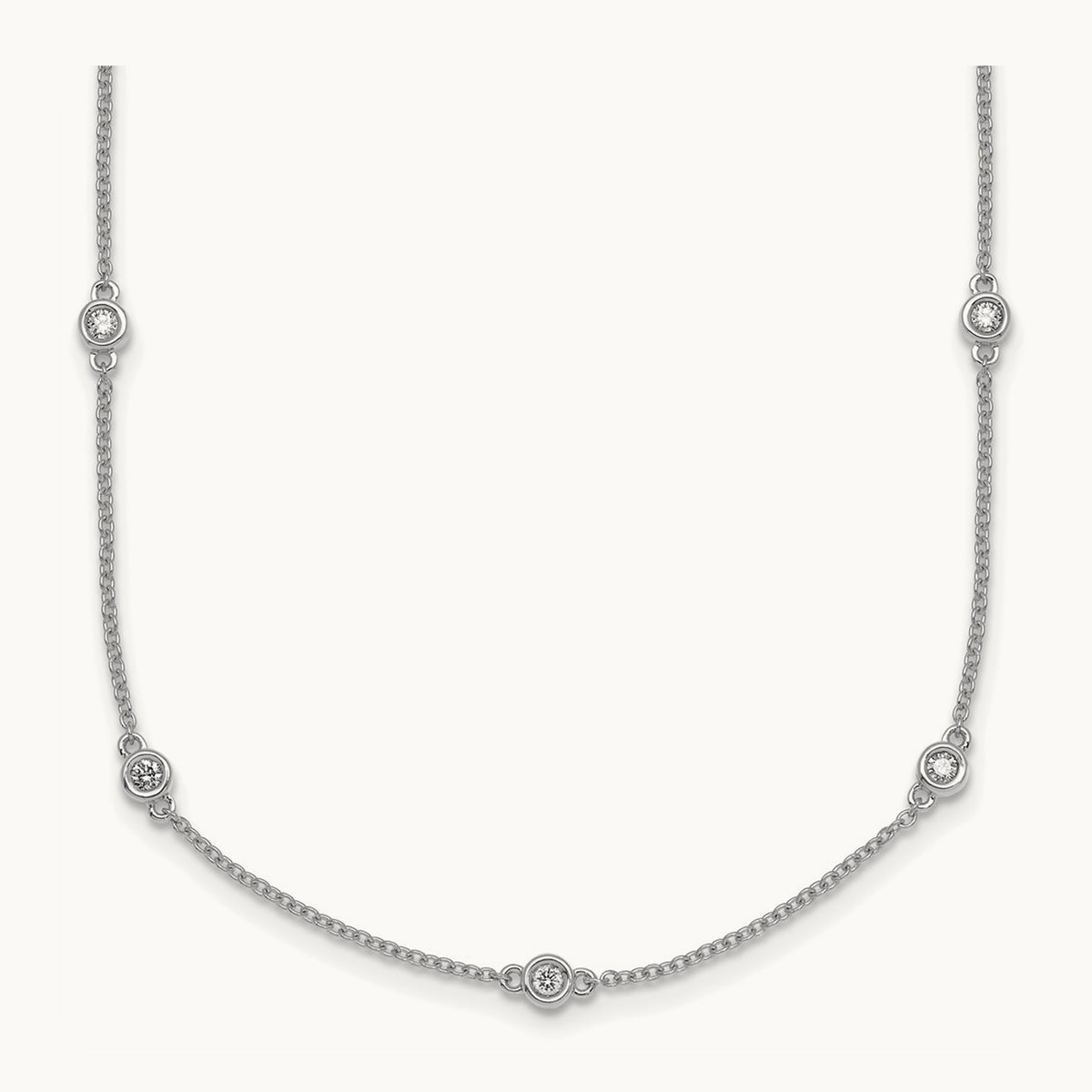Diamond Station Cable Necklace, 14K White Gold