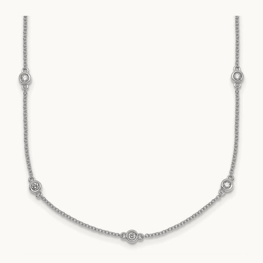 Diamond Station Cable Necklace, 14K White Gold