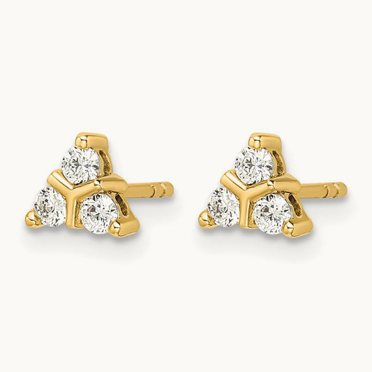 3-stone Diamond Triangle Earrings, 14K