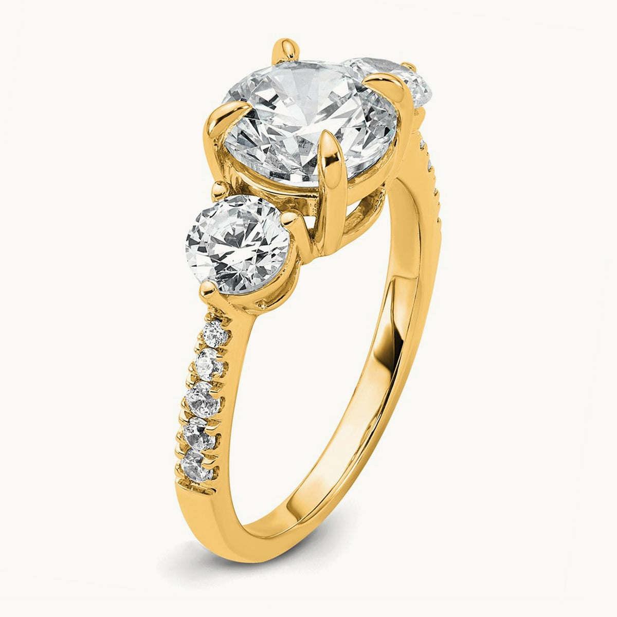 Round 3 Stone Engagement Ring, 1.50-3.00 ct tw Lab-Grown Diamond — 3 ct, 14K Yellow Gold