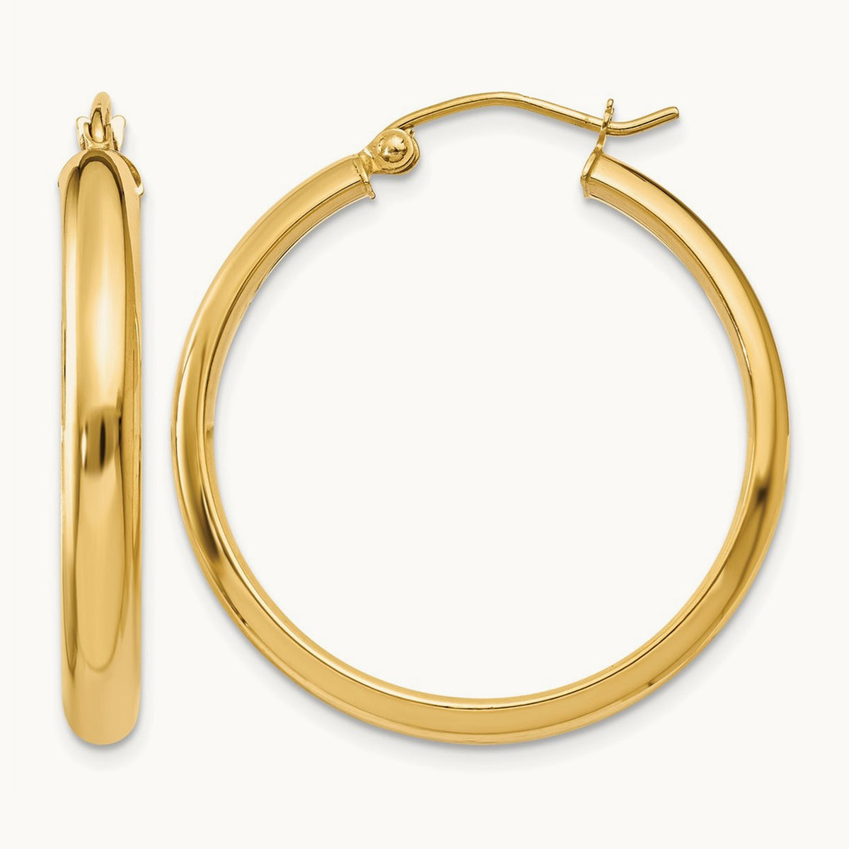 Round Tube Hoop Earrings — 14K Yellow Gold, 26mm