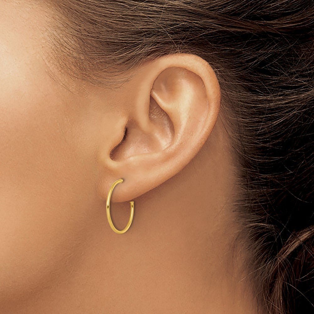 1.2 x Polished Post Hoop Earrings — 14K Yellow Gold
