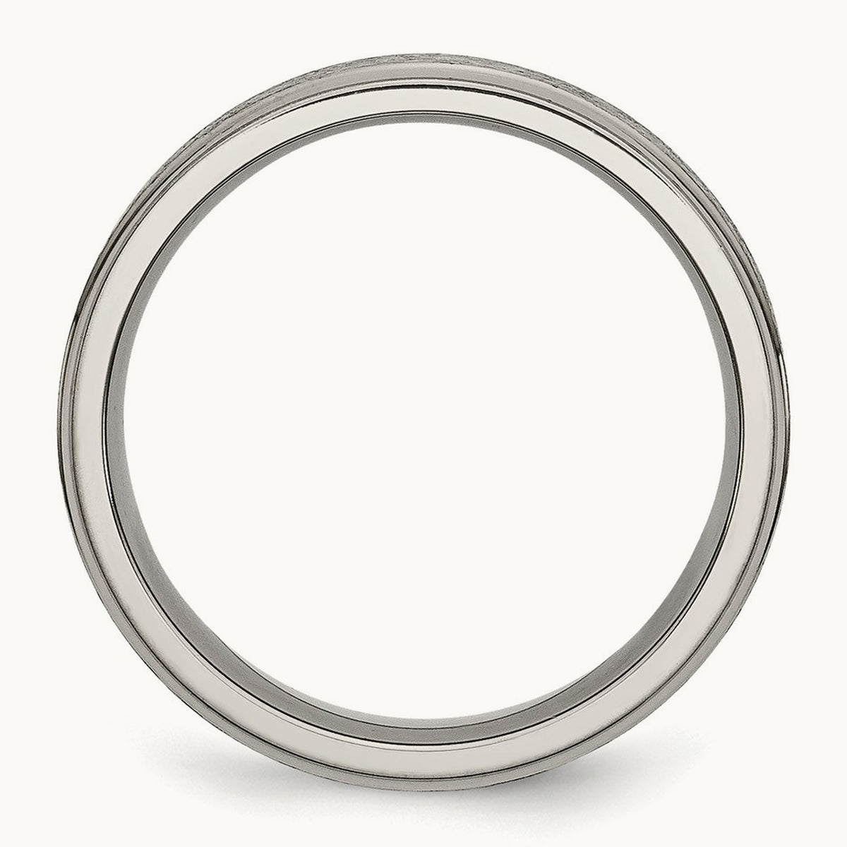 Brushed Center Ridged Edge Band, 6mm, Titanium