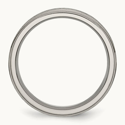 Brushed Center Ridged Edge Band, 6mm, Titanium