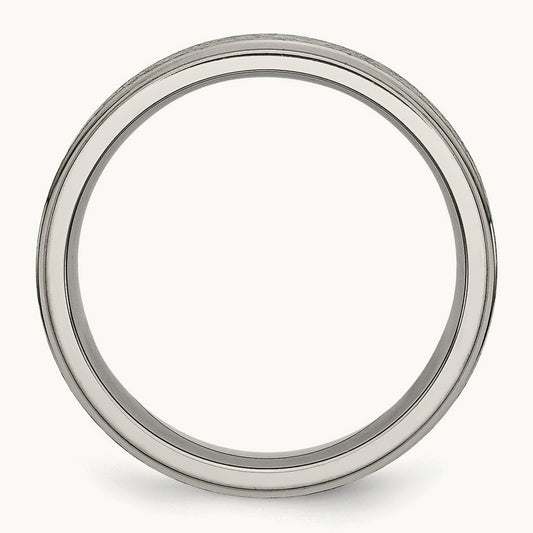 Brushed Center Ridged Edge Band, 6mm, Titanium
