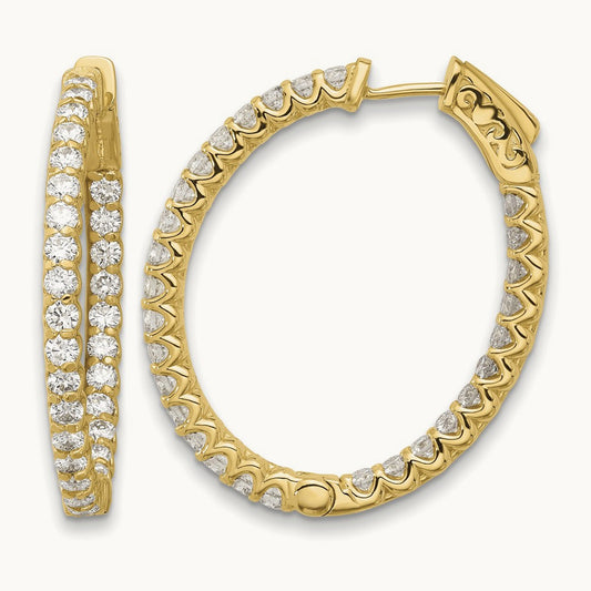 2.9ct 58- In/Out Oval Hoop w/ Safety Clasp Diamond Earrings, 2.3mm, 14K