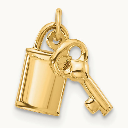Polished Lock and Key Pendant, 14K
