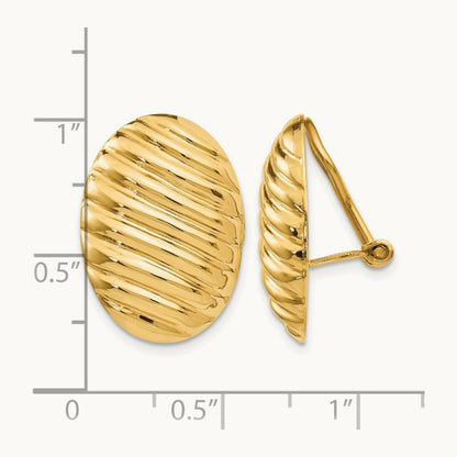 Polished Button Non-pierced Omega Back Earrings, 14K