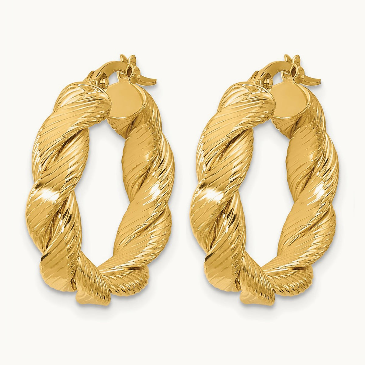 Polished and Textured Twist Hoop Earrings, 14K — Leslie's