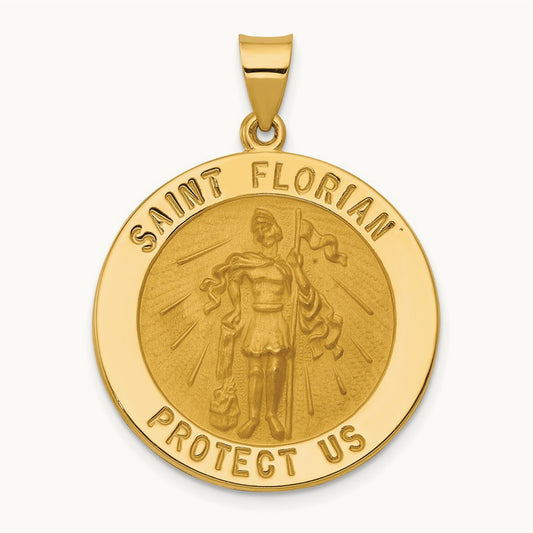 Polished and Satin St Florian Medal Hollow Pendant — photo set