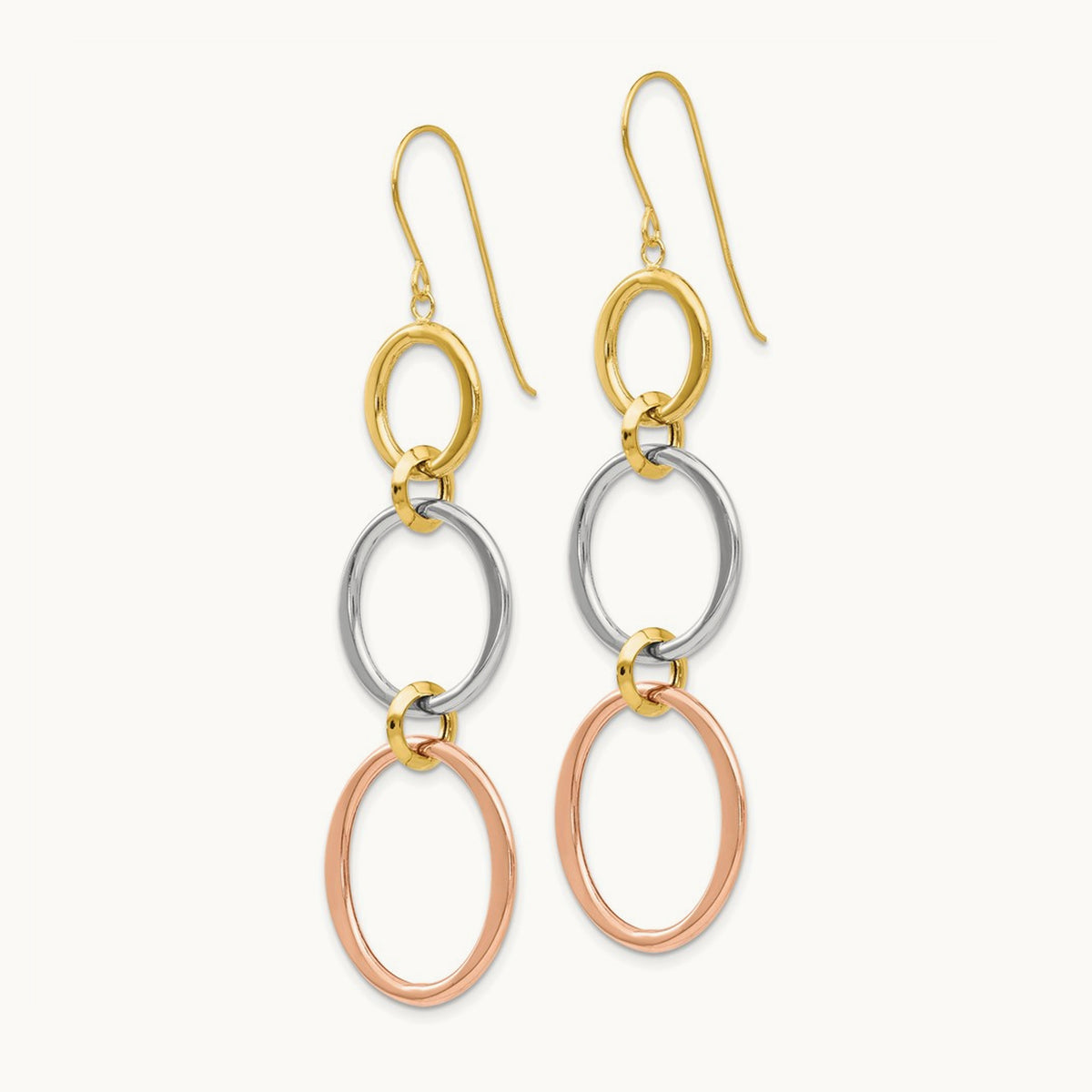 Tri-color Triple Circle Dangle Earrings, 14K
