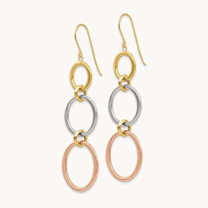 Tri-color Triple Circle Dangle Earrings, 14K