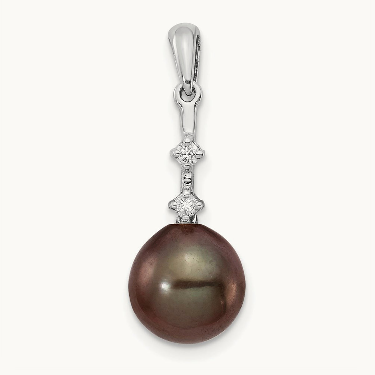 WG 8- Teardrop Saltwater Cultured Tahitian Pearl .04ct Dia. Pendant, 9mm, 14K