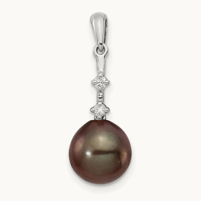 WG 8- Teardrop Saltwater Cultured Tahitian Pearl .04ct Dia. Pendant, 9mm, 14K