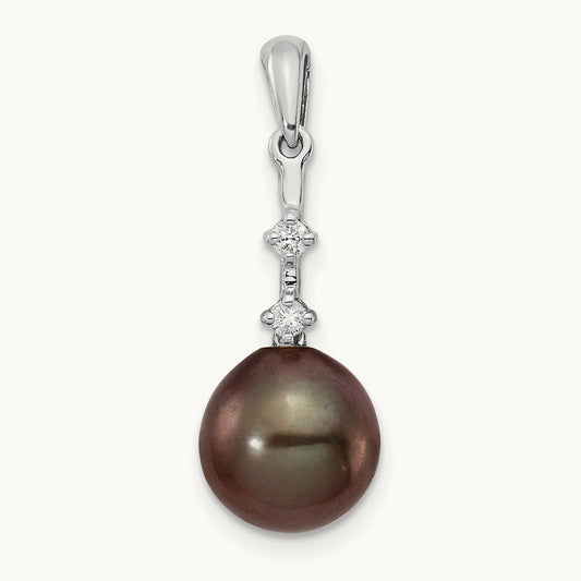 WG 8- Teardrop Saltwater Cultured Tahitian Pearl .04ct Dia. Pendant, 9mm, 14K