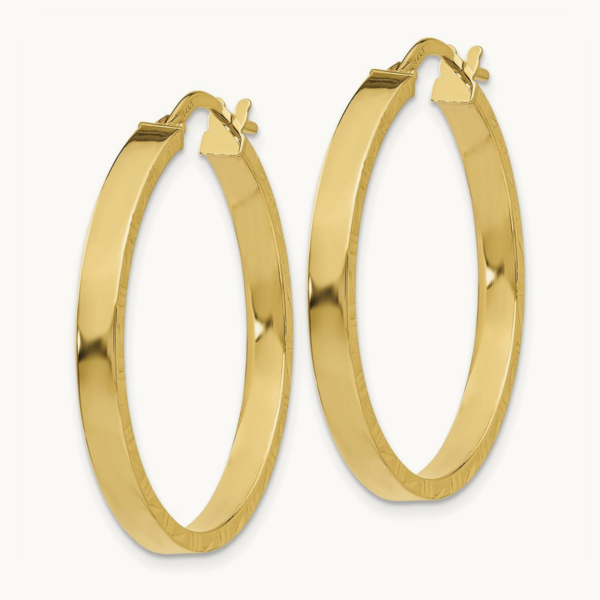 Diamond Cut Edge Large Polished Hoop Earrings — 14K Yellow Gold