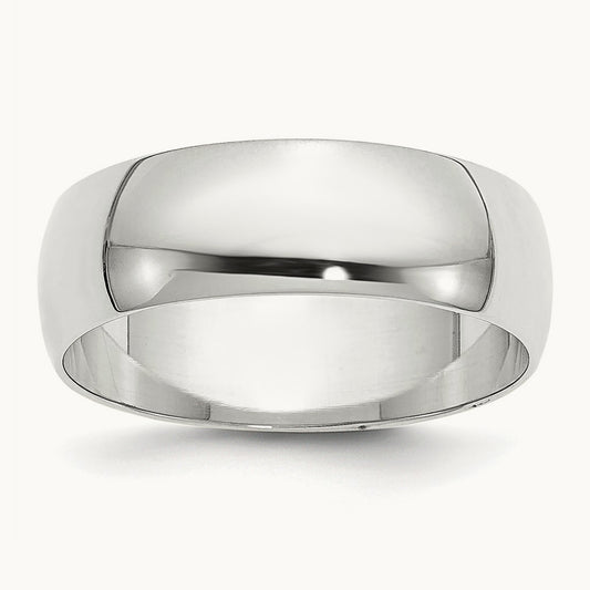Lightweight Half Round Band, 6mm, 10K White Gold